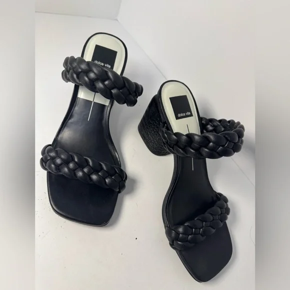 Dolce Vita Black Braided Block Heel Sandal 8 - Picture 1 of 10